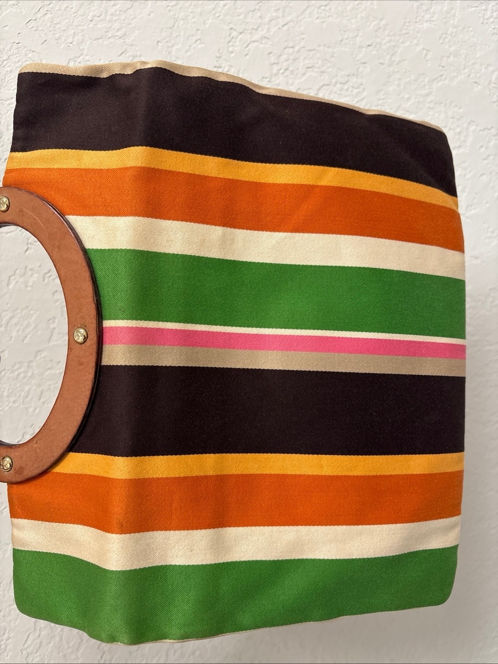 Kate Spade Striped Multicolor Canvas
Handbag with Wood Handle - Picture 9 of 10